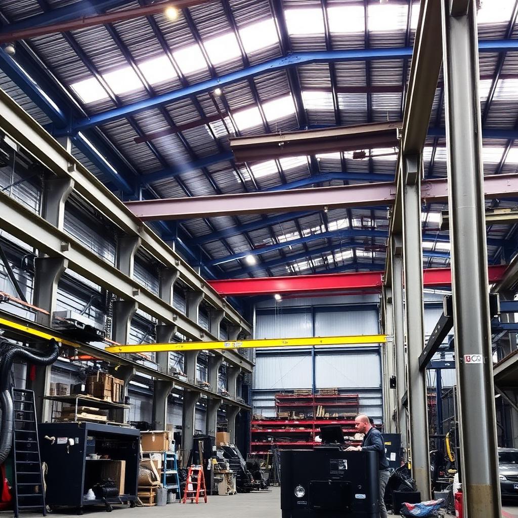 Steel fabrication workshop interior