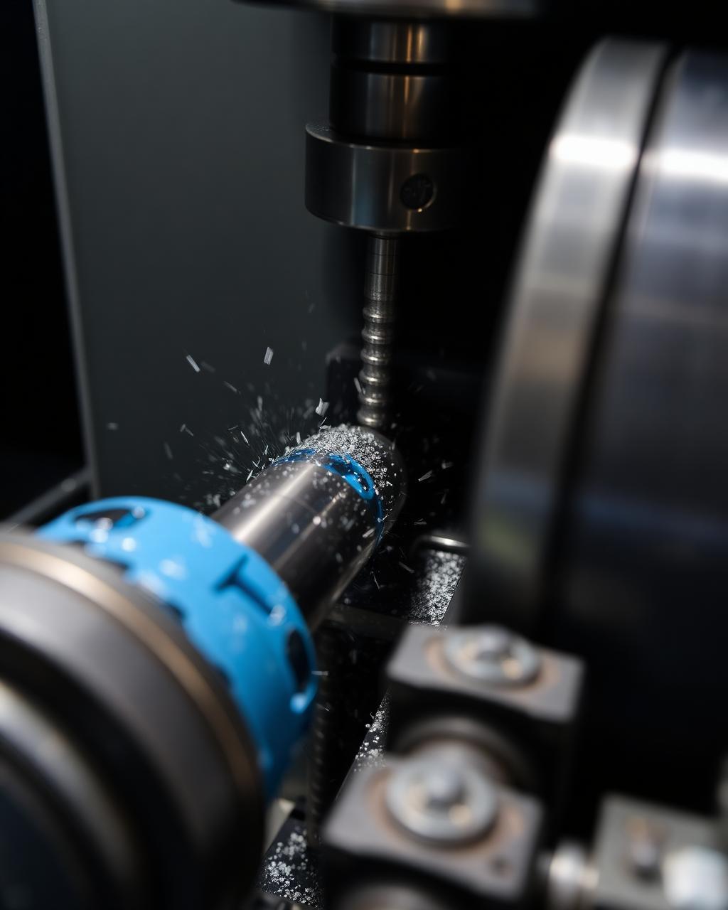 CNC lathe machining a steel shaft