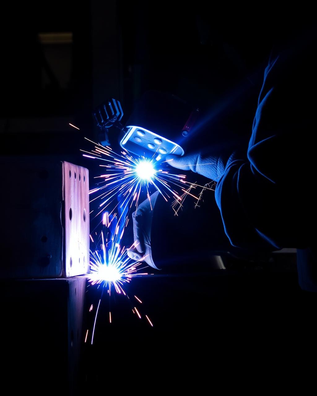 Arc welding sparks during steel fabrication